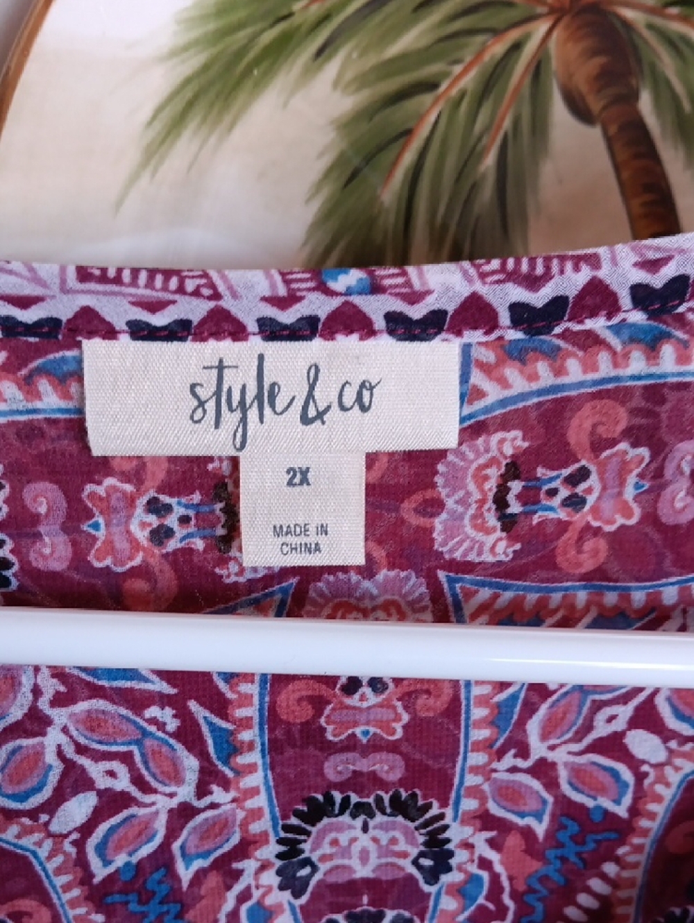 Style & Co. Pink and Purple Paisley V-Neck Tunic Top 2x - Picture 2 of 4